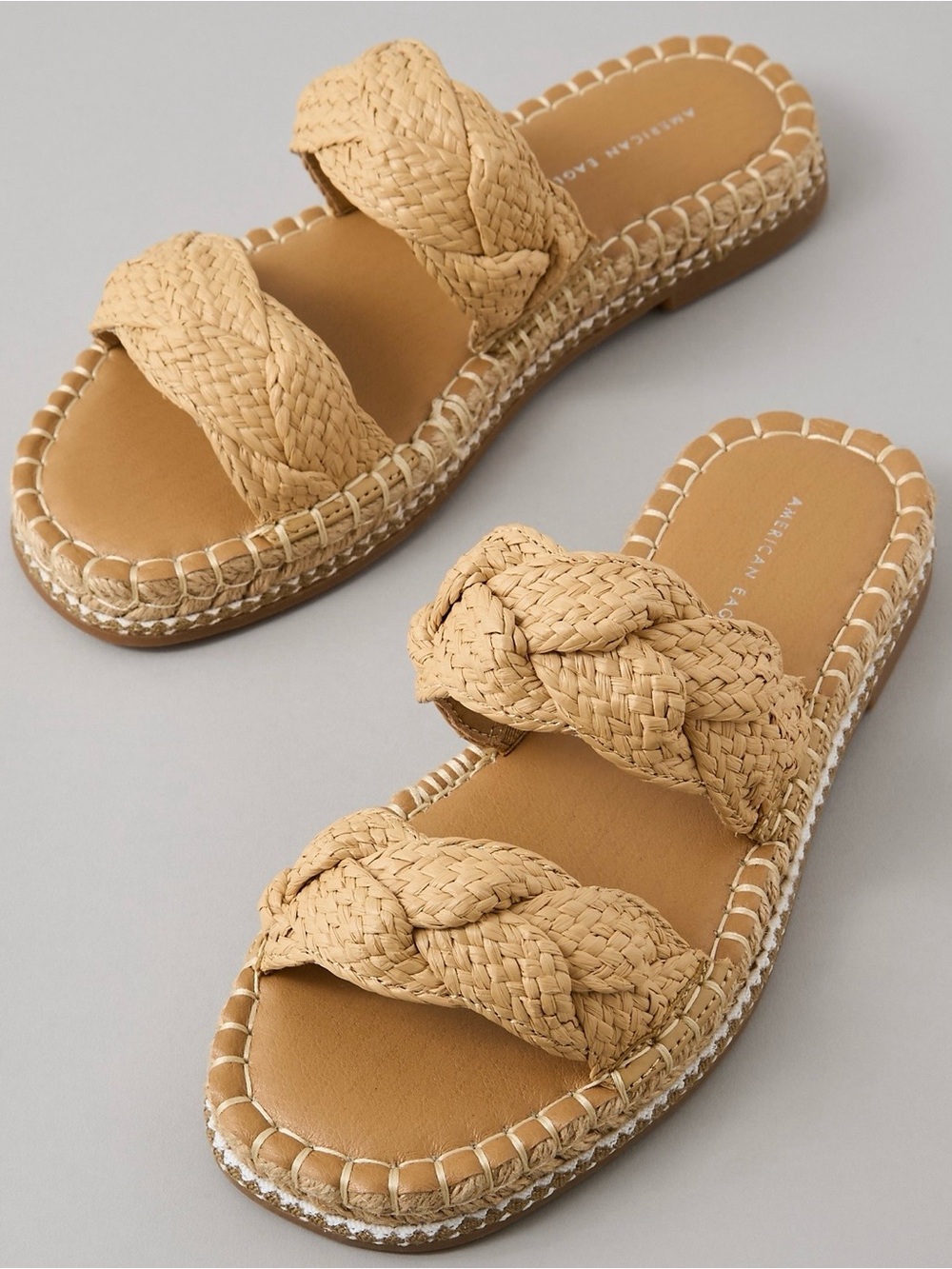 American Eagle double strap raffia slide sandals